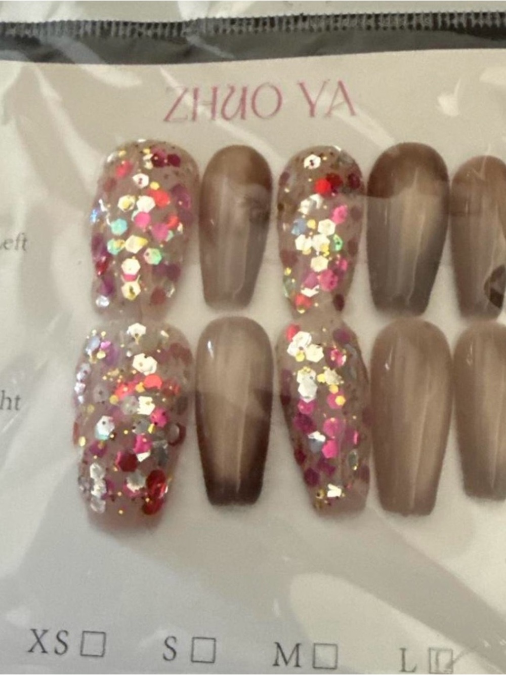 Nude Brown Glitter Press-On Nails - Pack